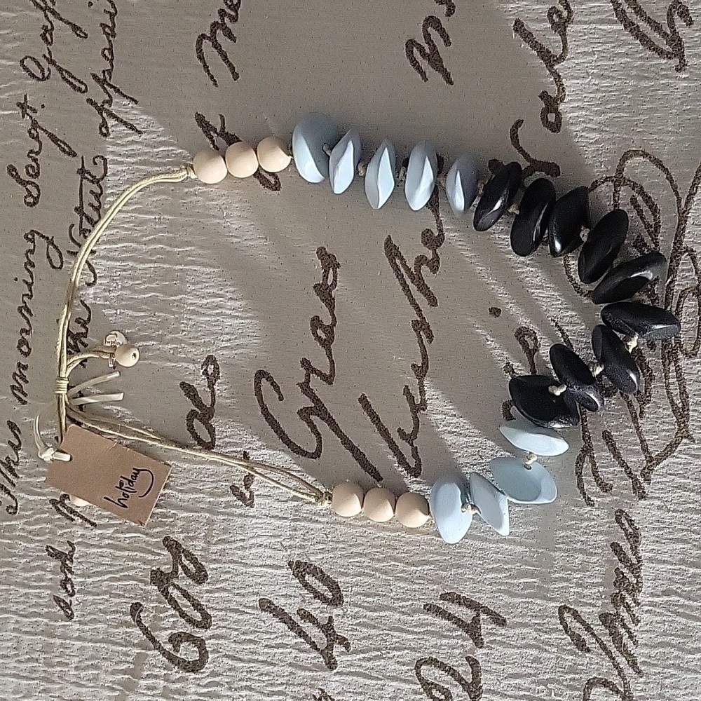 Holiday Chunky Wooden Necklace Blue Tones